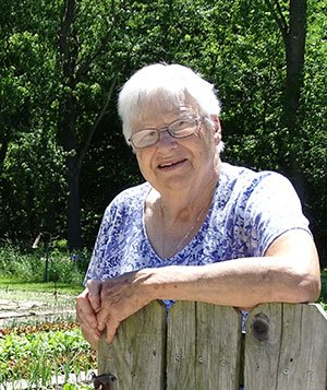 Helene at garden gate